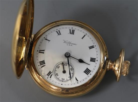 A Waltham 14ct gold and diamond set hunter fob watch with horseshoe motif.